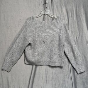 Express‎ Sweater Womens Medium Gray Off Shoulder Ribbed Cropped Conscious Edit